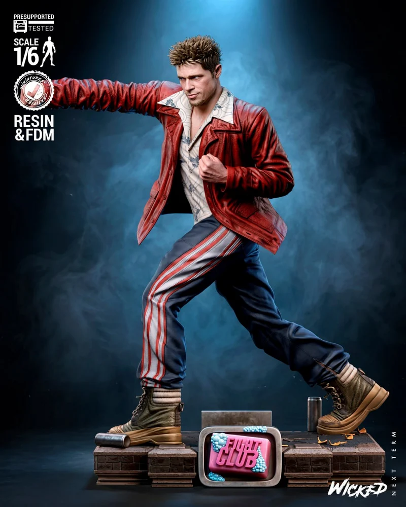 Tyler Durden Fight Club 3D sculpture in a red jacket on a display base