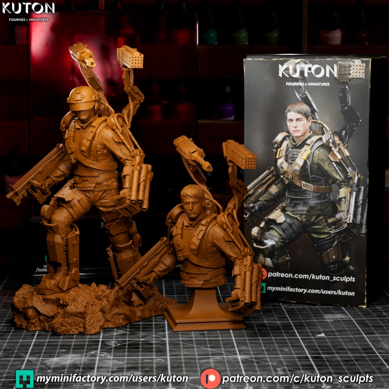 William Cage Edge of Tomorrow figure in combat armor with rifle and mechanical backpack