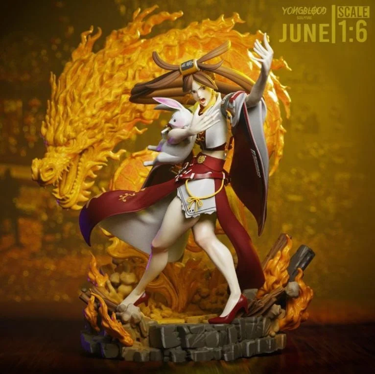 Jam Kuradoberi Guilty Gear figure with a golden dragon and flames