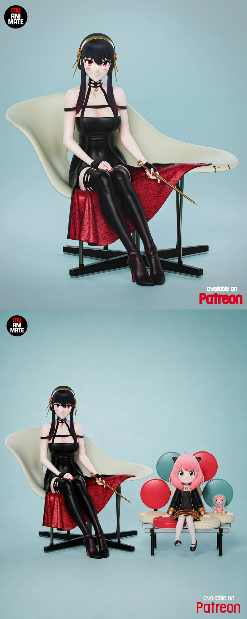 Yor Forger Spy x Family seated character statue with a needle weapon