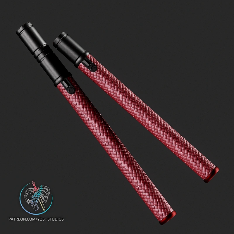 Daredevil billy clubs with red textured grips and black fittings
