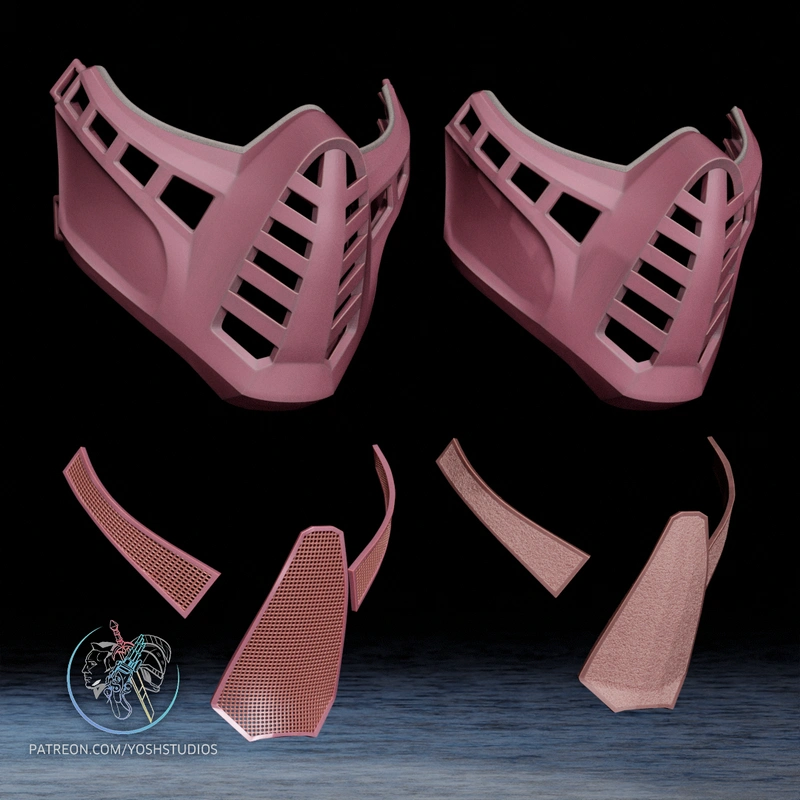 Floyd Mortal Kombat mask 3D model with vented panels and separate parts