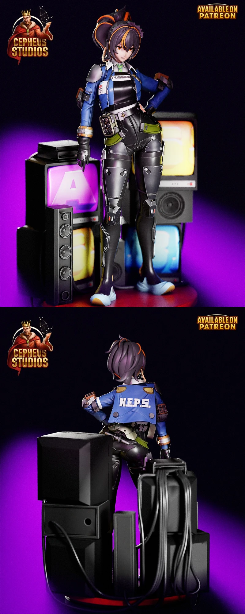 Zhu Yuan Zenless Zone Zero 3D model in a blue armored uniform