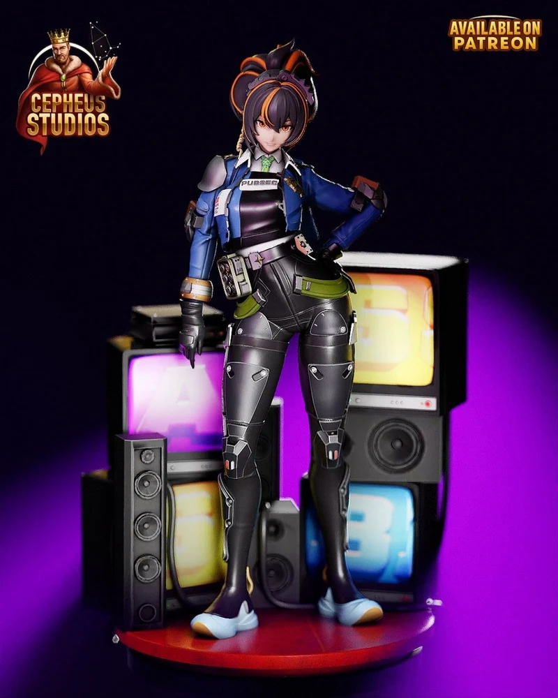 Zhu Yuan Zenless Zone Zero 3D character figure in a tactical police uniform