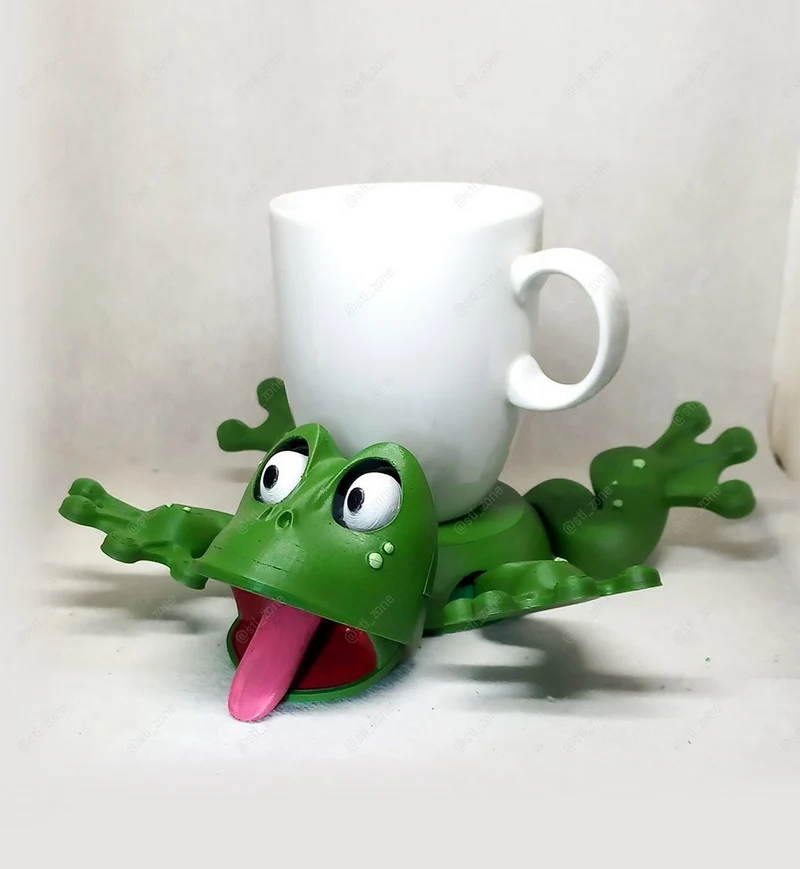 Original frog cup holder 3D model with wide eyes and a long tongue