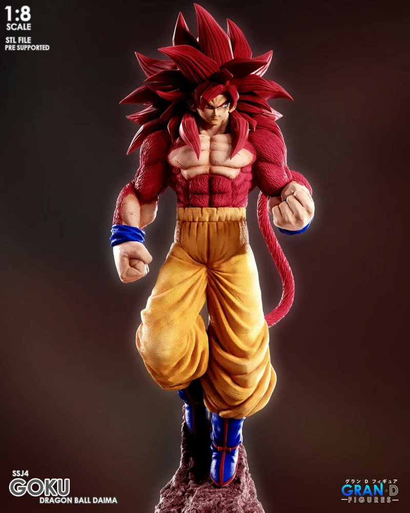 Goku SSJ4 Dragon Ball 3D model with red hair, tail, and gold pants