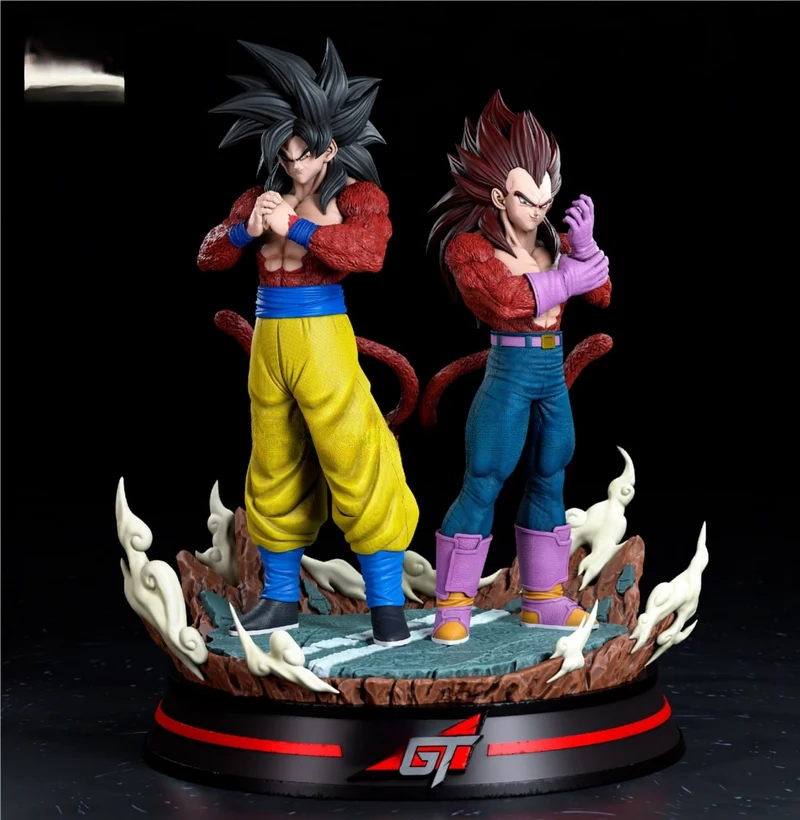 Goku and Vegeta SSJ4 statue on a detailed display base