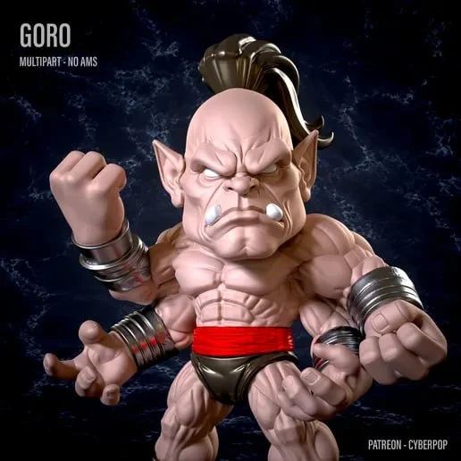 Goro from Mortal Kombat four-armed character statue with red sash