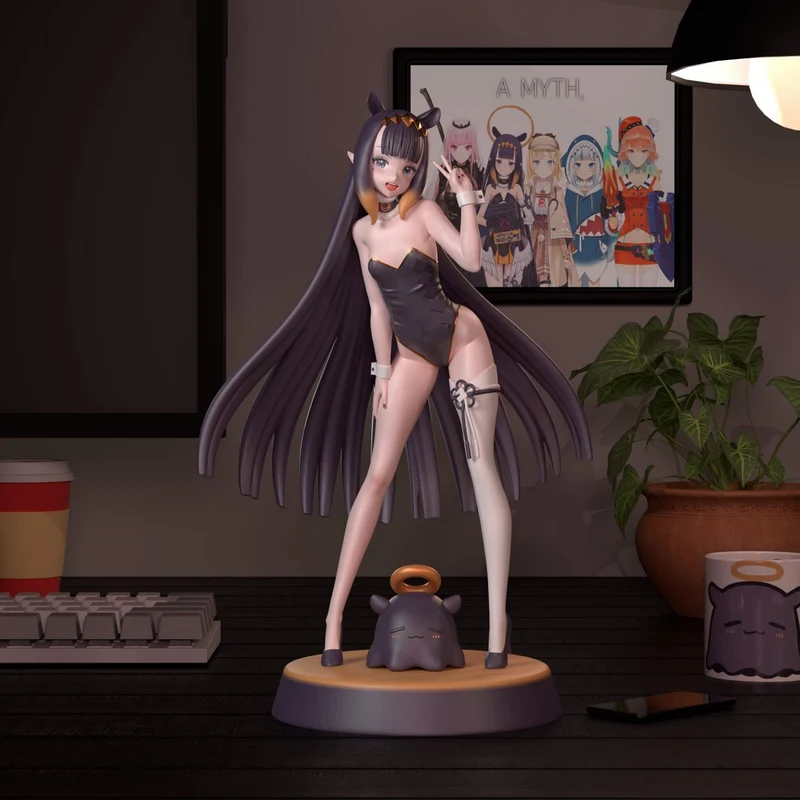 Bunny Ina Hololive character statue with long purple hair on a round base