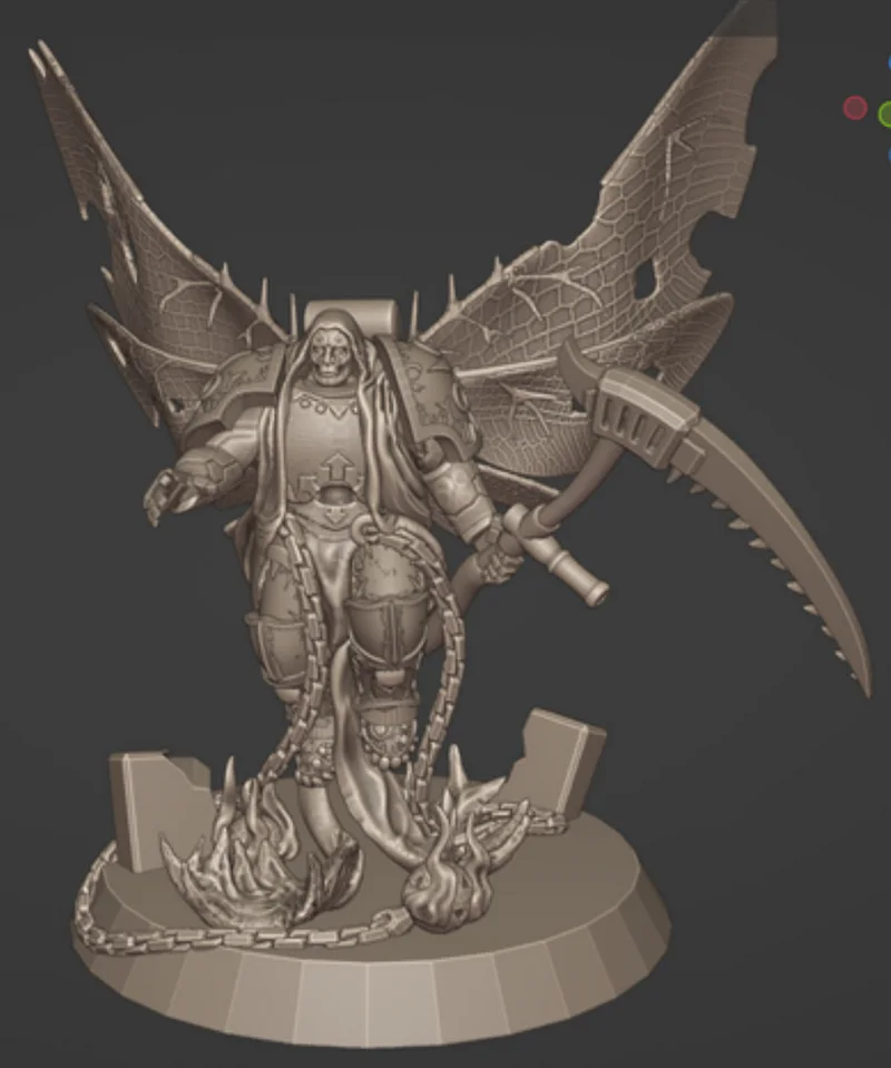 Deathshroud Terminator Plague Champion miniature with scythe, wings, chains, and round base