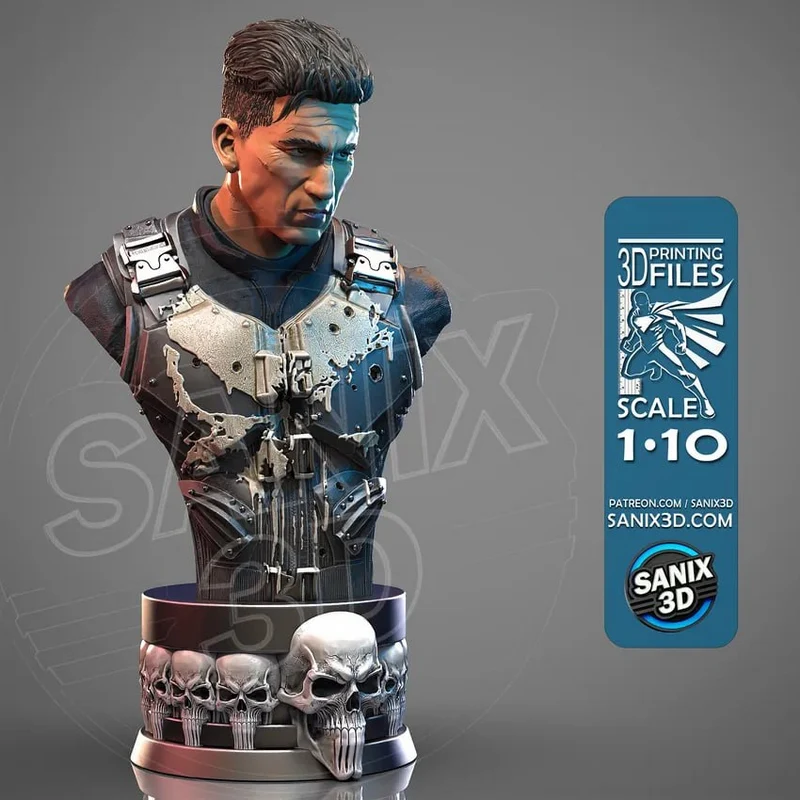 Marvel Punisher tactical bust with skull-decorated display base