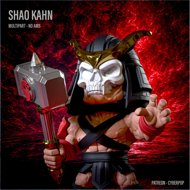 Shao Kahn Mortal Kombat 3D model with horned helmet and war hammer