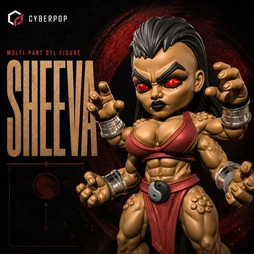Stylized four-armed Sheeva Mortal Kombat figure with red eyes, silver cuffs, and red outfit