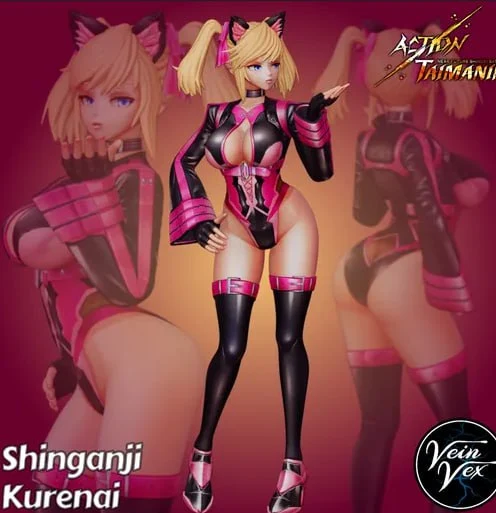 Kurenai Taimanin character figure with blonde hair and a black and magenta ninja outfit