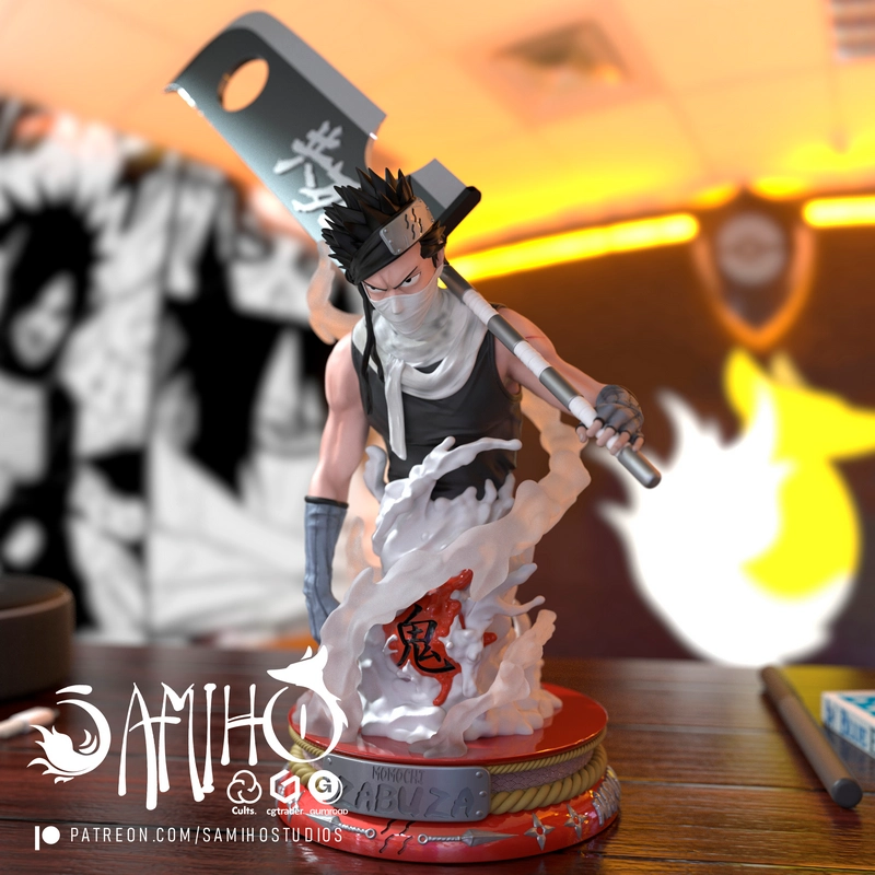 Zabuza Momochi Naruto statue with mask, giant sword and mist-like base