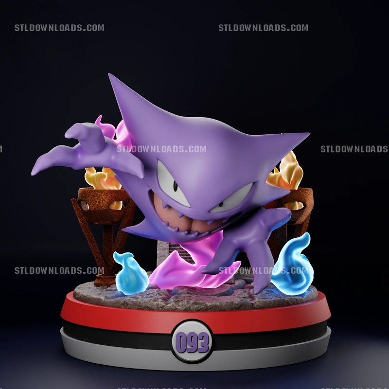 Haunter Pokémon 3D model on a numbered display base with ghostly effects