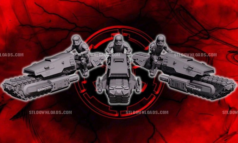 Z Treadspeeder Bike 3D model with armored rider and tracked vehicle