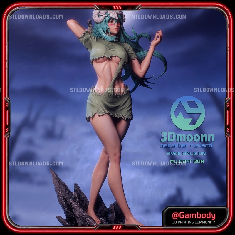 Nelliel from Bleach 3D character figure with turquoise hair and a rocky base