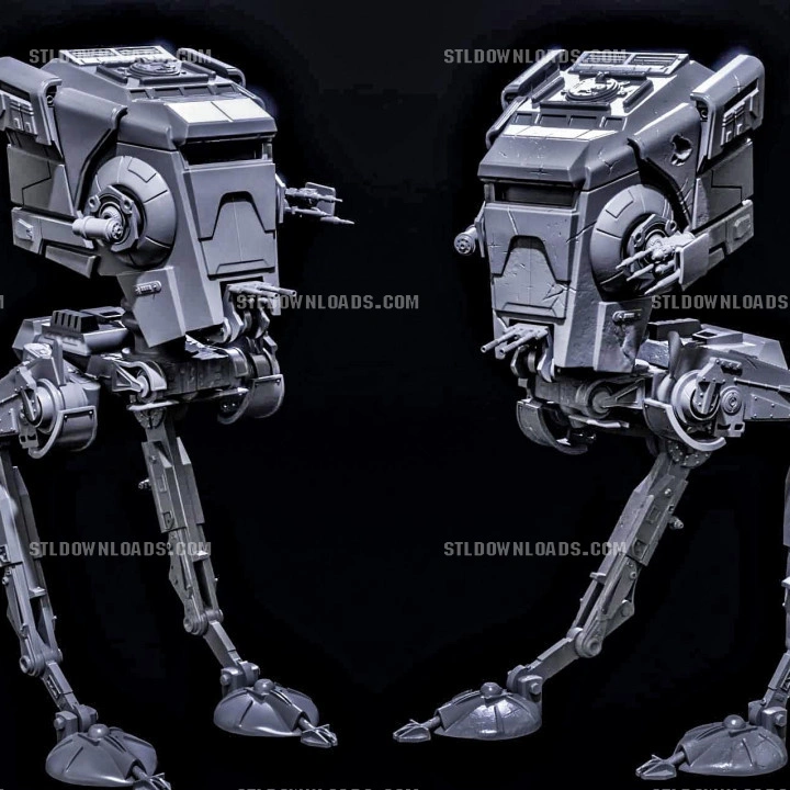 Star Wars AT-ST 3D model with armored body, weapons, and articulated legs