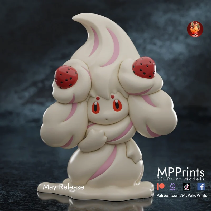 Alcremie Pokémon 3D model with cream swirls and red berry details