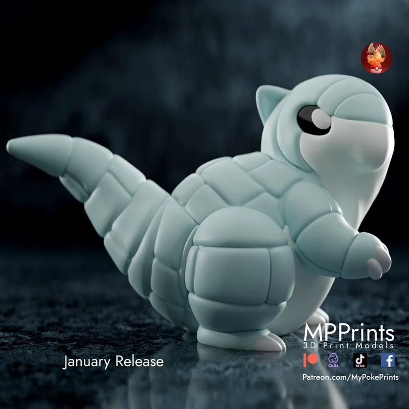 Alolan Sandshrew Pokémon 3D model with a segmented shell and pointed tail