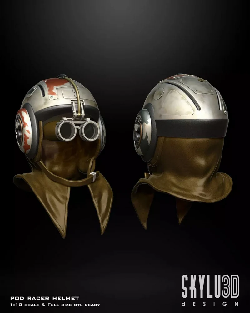 Anakin Podracer helmet 3D model with goggles and neck guard