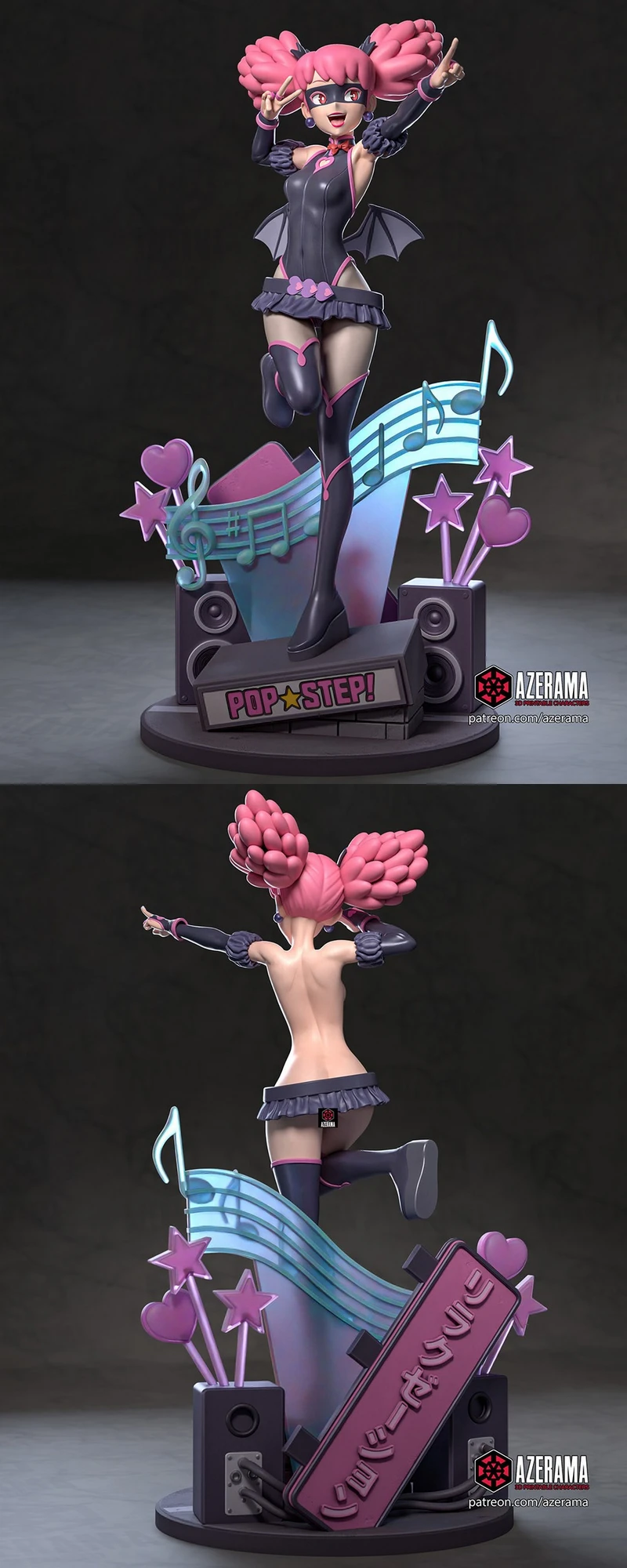 Pop Step My Hero Academia statue with pink hair and musical stage base