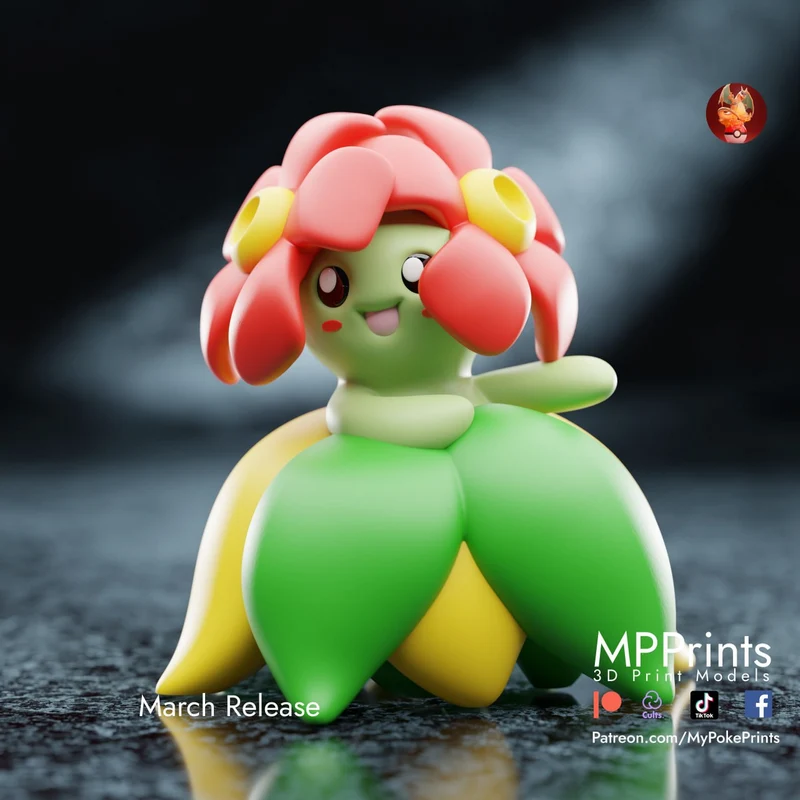 Bellossom Pokémon 3D character model with a green body and pink flower-like head