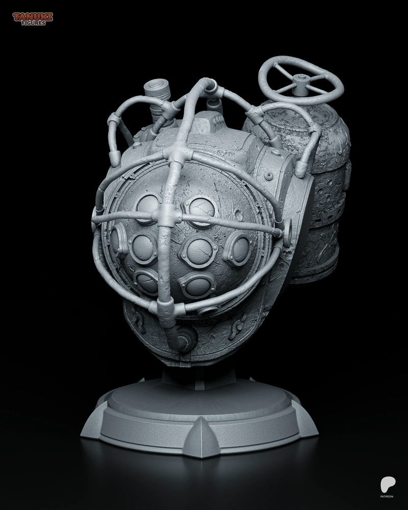 BioShock Big Daddy bust with a detailed diving helmet and display pedestal