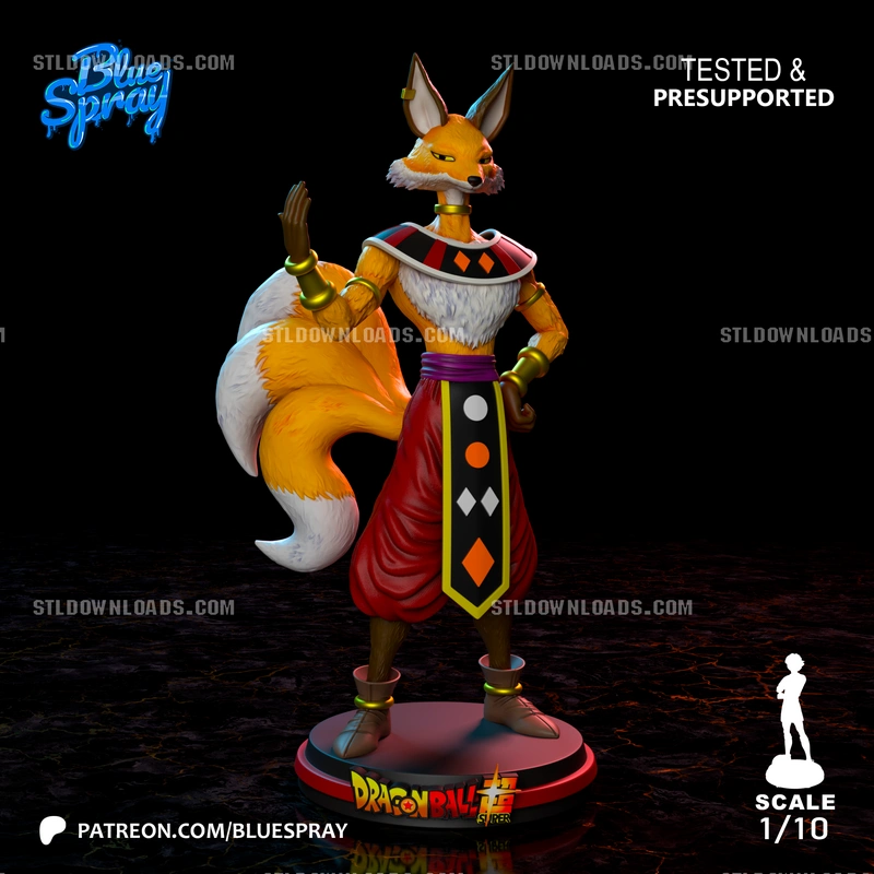 Liquiir from Dragon Ball Super as a fox-like character statue on a round display base