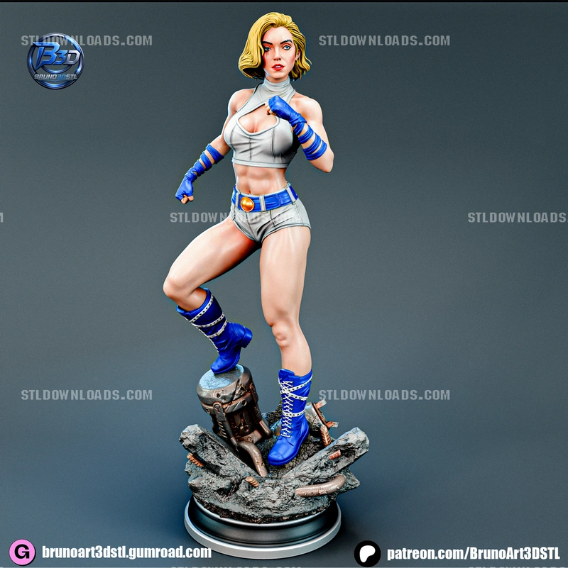 Power Girl DC Comics figurine with blue boots on a rubble base