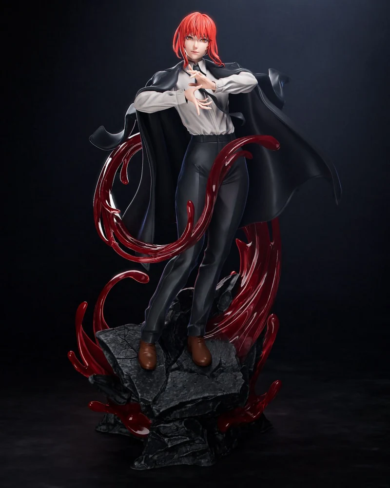 Makima from Chainsaw Man statue with red tendrils and black cape