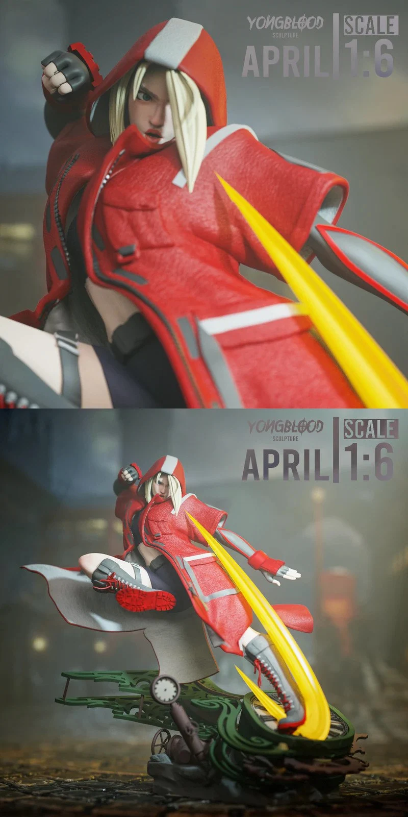Cammy from Street Fighter in a red outfit with a yellow attack effect