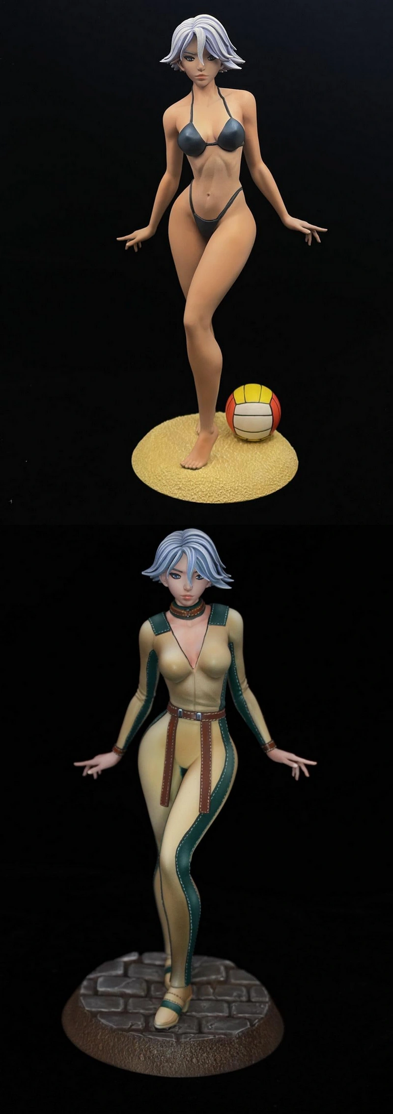 Christie Allen Dead or Alive 3D figure with silver hair, volleyball, and alternate costume display