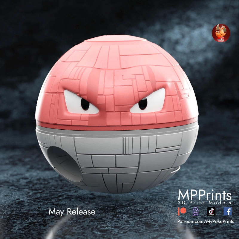 Voltorb Pokémon 3D model with red-and-white spherical body and panel details