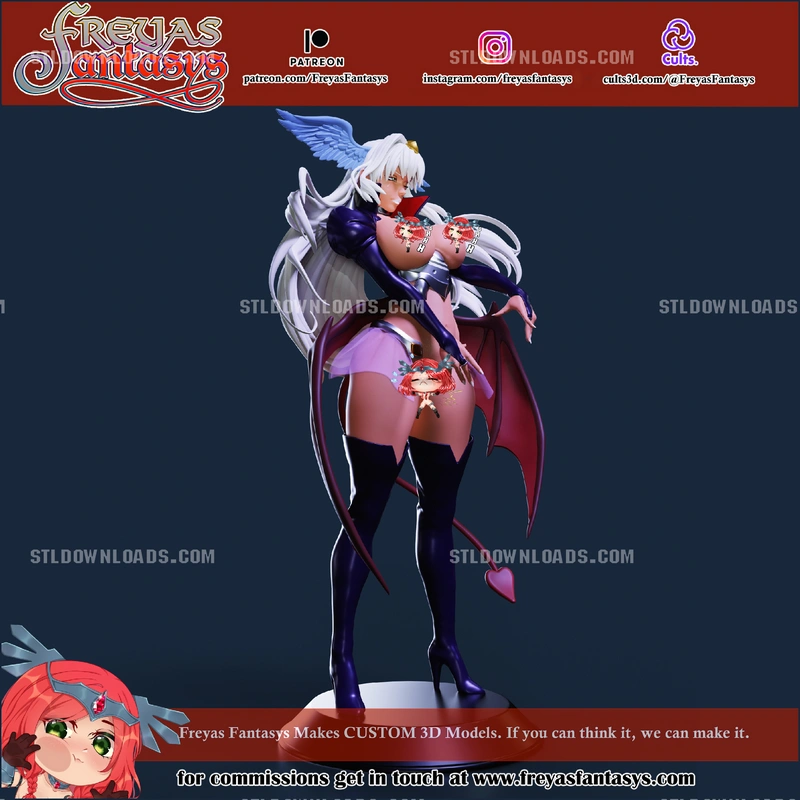Nailkaiser original fantasy character with white hair, purple outfit, wings, boots, and tail