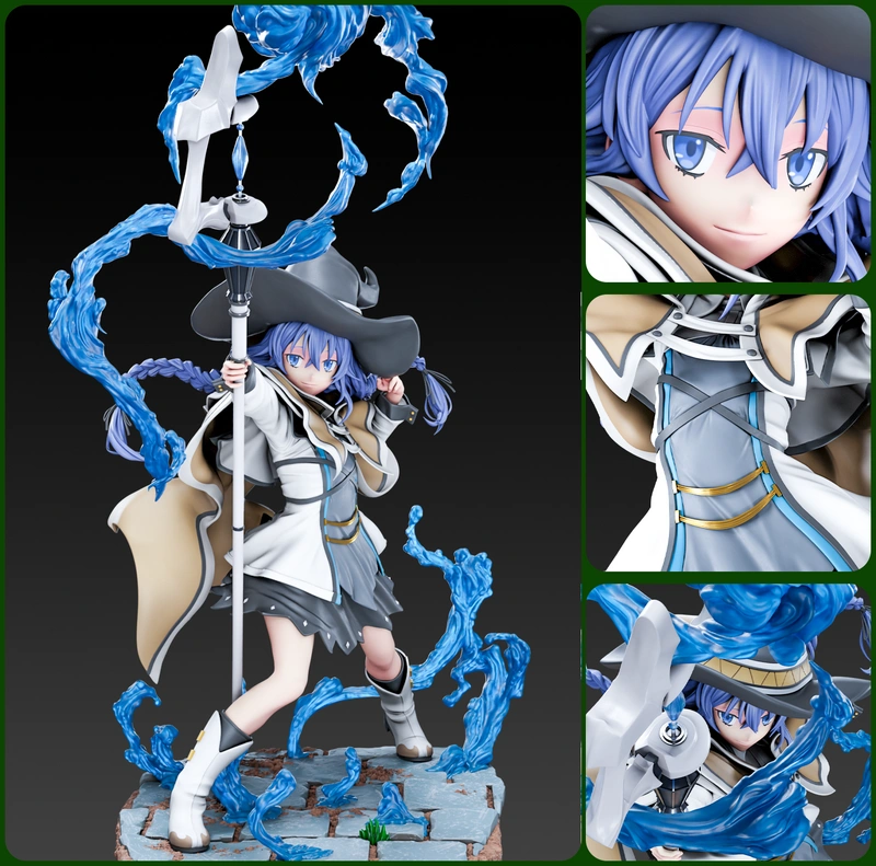 Roxy Migurdia Mushoku Tensei anime mage statue with staff and blue magical effects