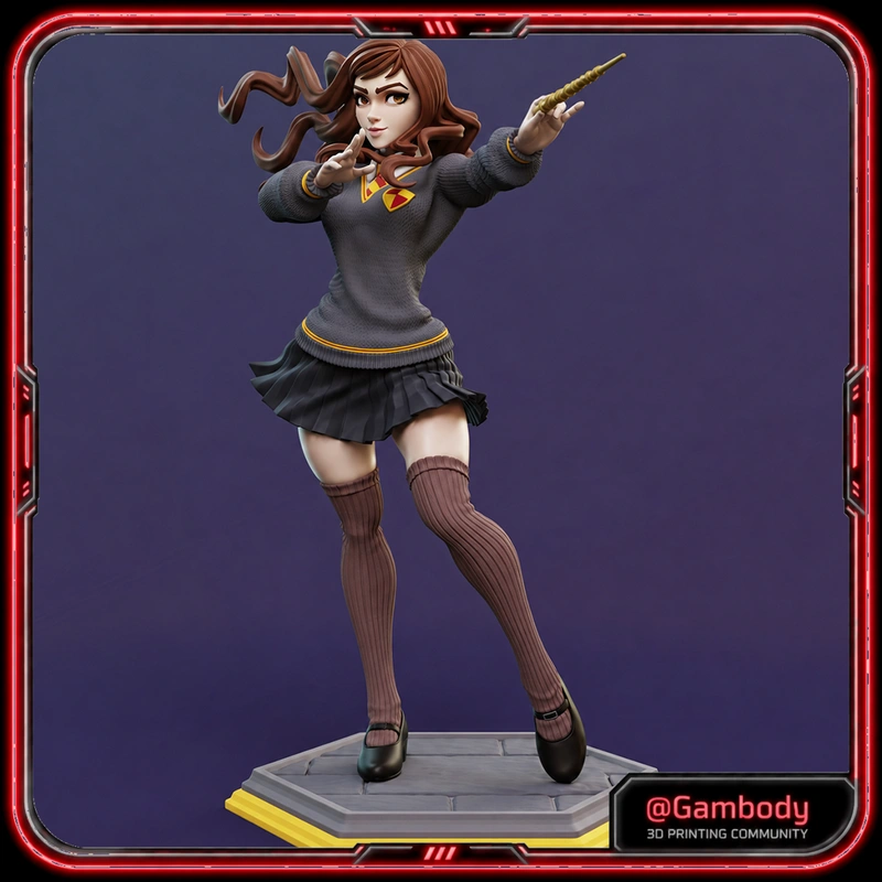 Hermione Granger Harry Potter figurine holding a wand on a display base