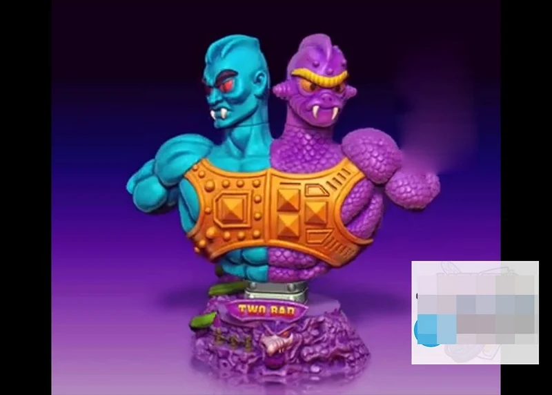 Two-Bad Masters of the Universe bust with blue and purple heads