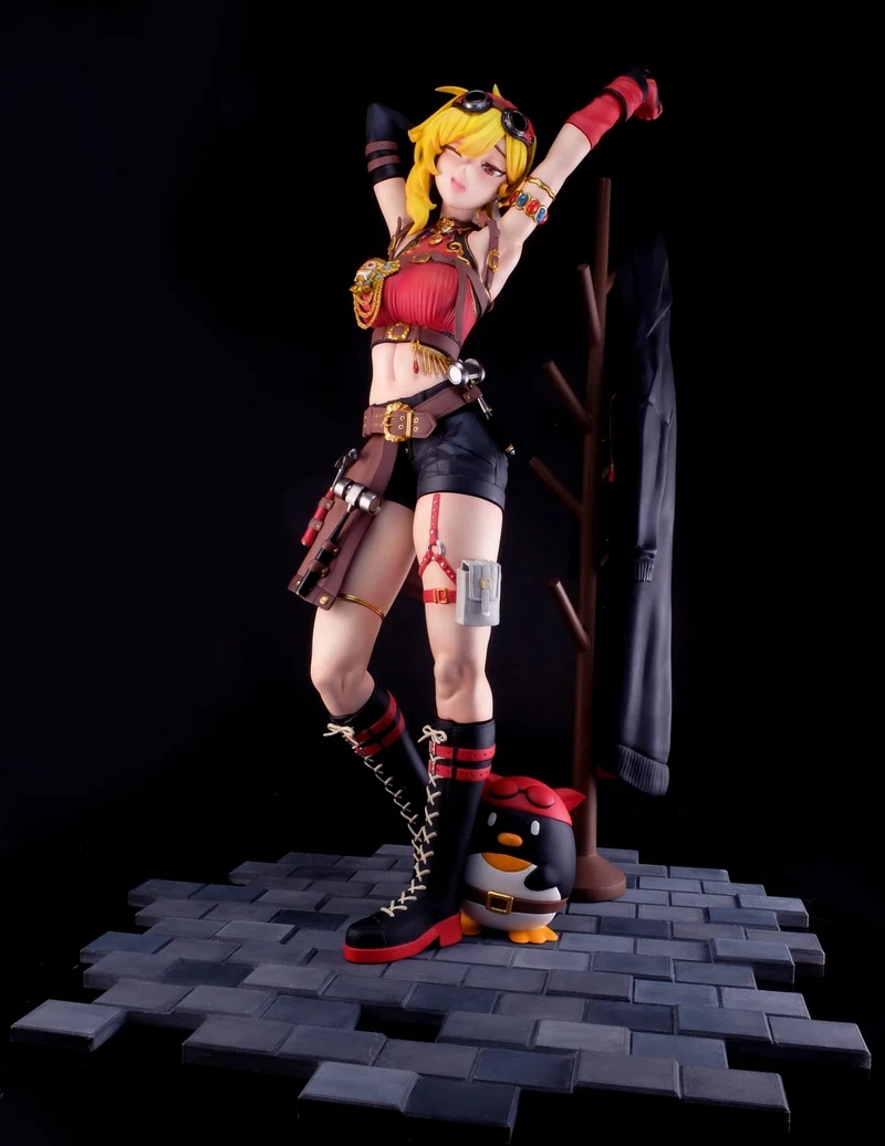 Kaela Kovalskia Hololive character figure with goggles, tools, boots, and companion