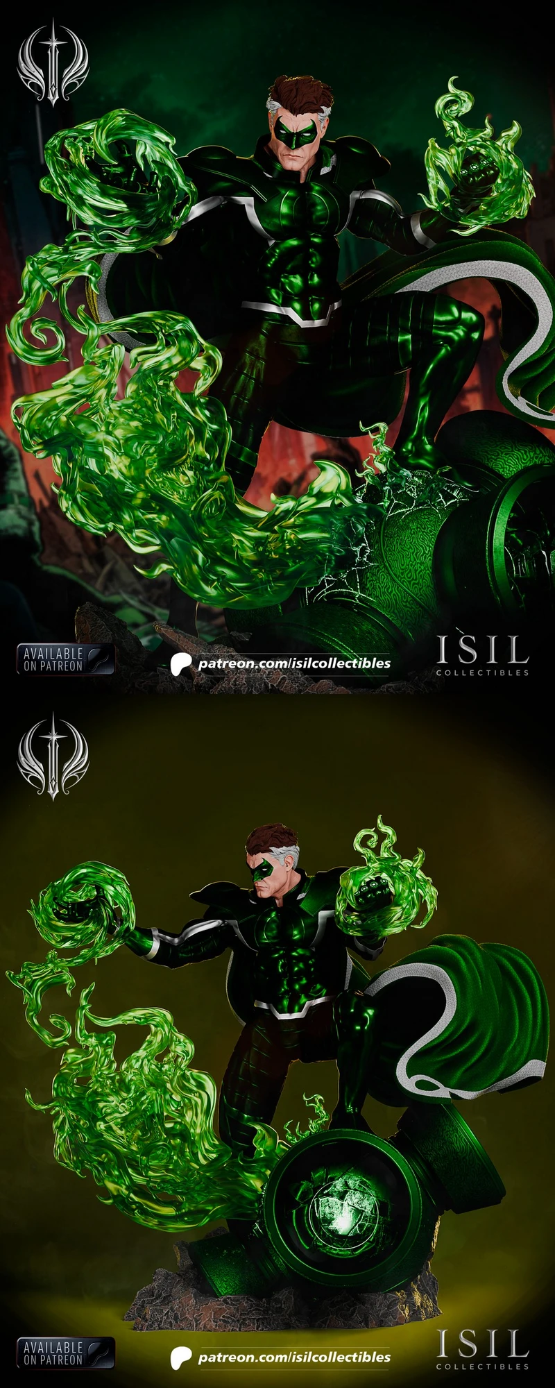 Hal Jordan Parallax statue with green energy effects and flowing cape