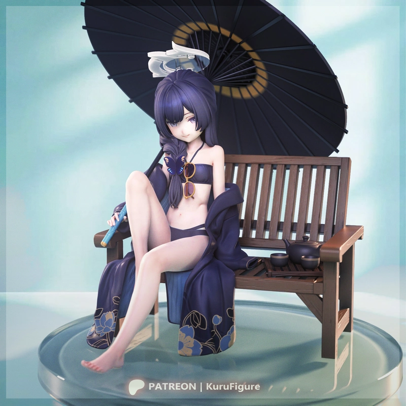 Ryuuge Kisaki Blue Archive figure seated with a parasol and tea set
