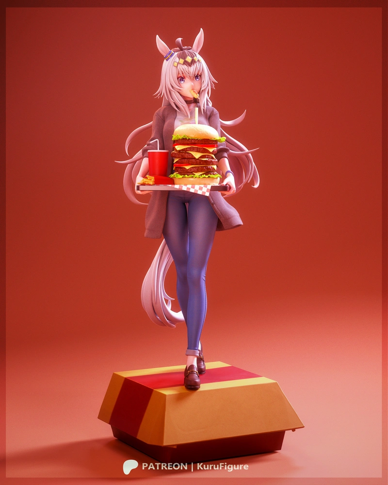 Oguri Cap Uma Musume character figure carrying a burger tray