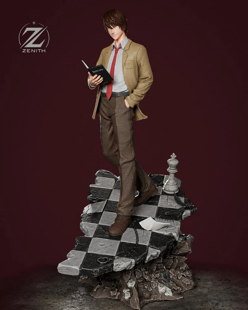 Light Yagami Death Note 3D model holding the notebook on a chessboard base