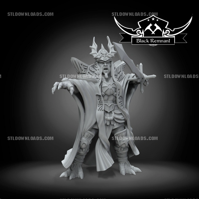 Ludo Kressh Star Wars statue with horned armor, cloak, and sword