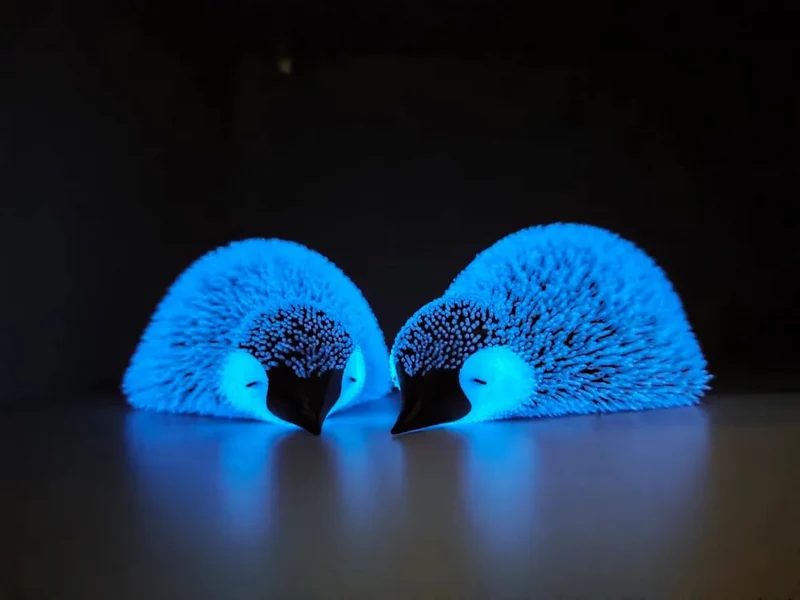 Lying fluffy penguin 3D model with textured plumage and dark beak