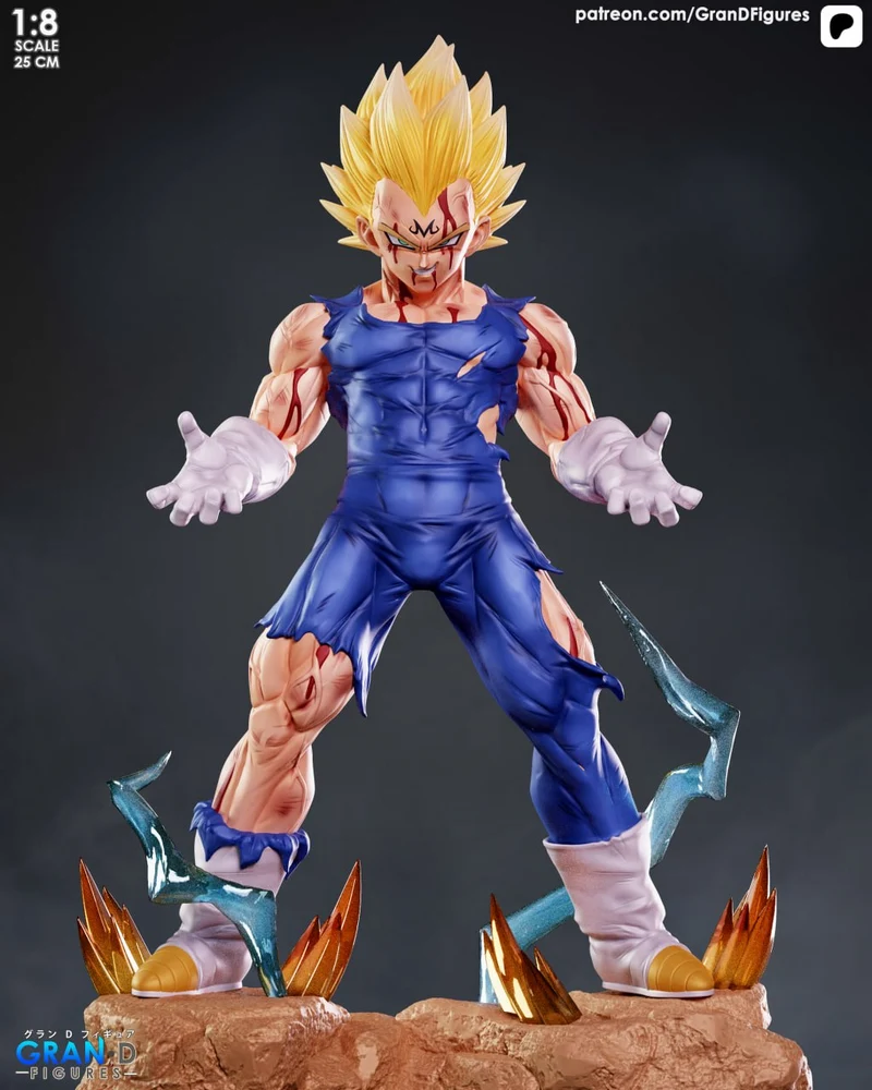 Majin Vegeta Dragon Ball 3D model with spiked blond hair and energy effects