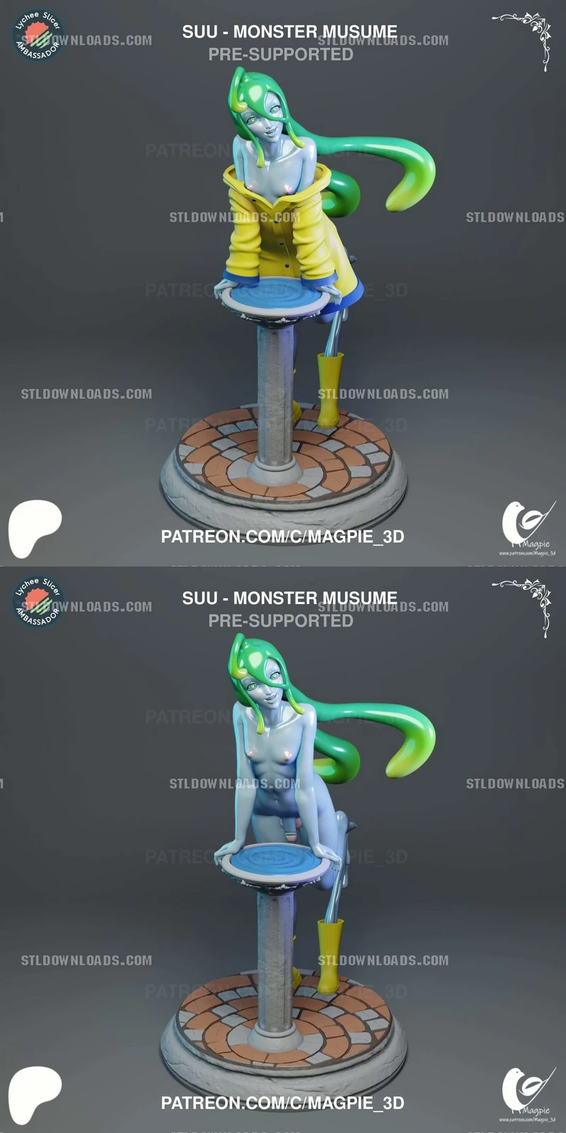 Suu from Monster Musume 3D statue with green hair and serpentine appendages
