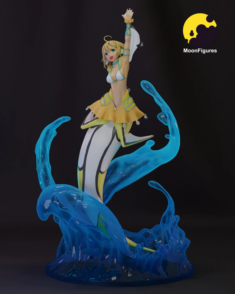 Lulala Heine anime mermaid statue with blue water effects