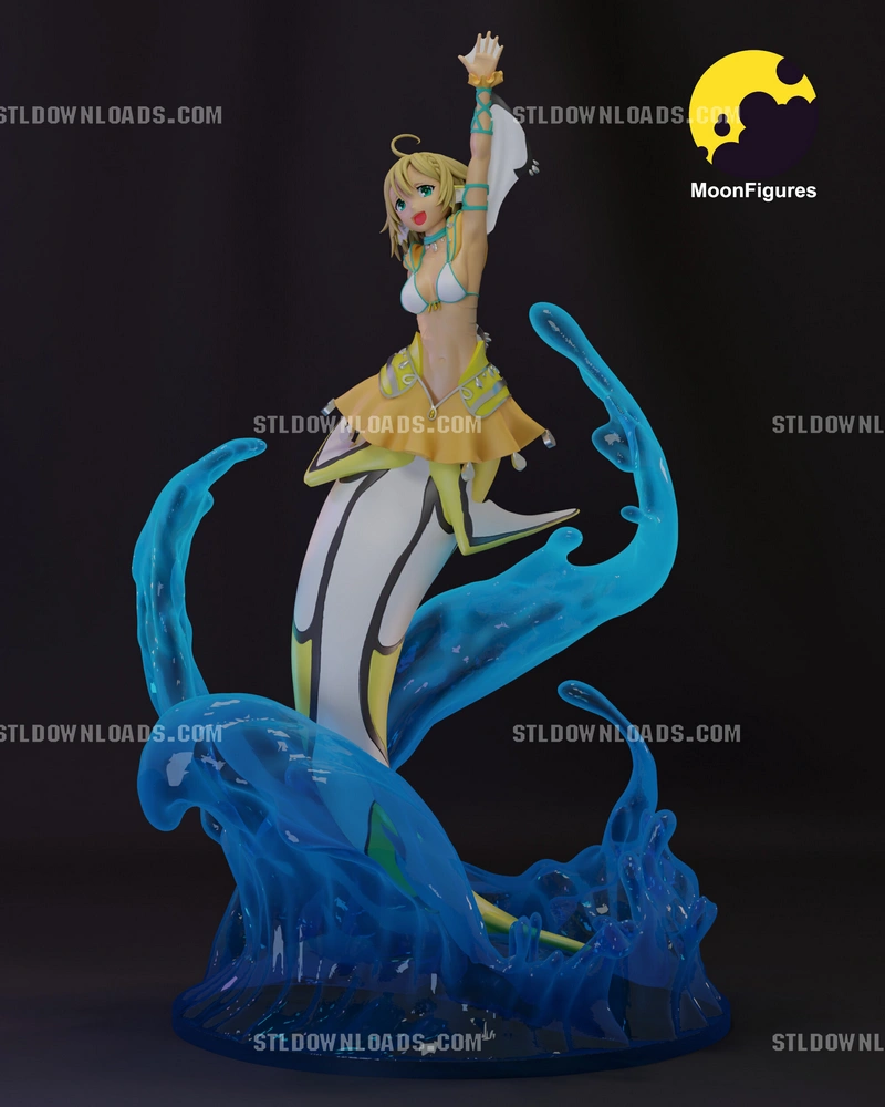 Lulala Heine anime figurine with a raised arm and blue water base